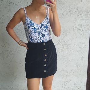 Black Corduroy Button Down Mini Skirt